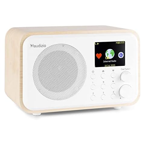 Audizio Venice Portable WIFI Internet Digital Radio with Bluetooth, Rechargeable Battery or Mains Powered Speaker, Radio Alarm Clock, Sleep Timer, 3.5mm Headphone, Aux, Colour Screen, White Cover