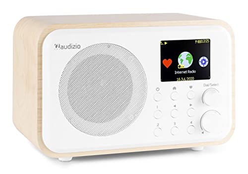 Audizio Venice Radio Internet WiFi avec Batterie et Technologie sans Fil Bluetooth, Ecran LCD 2.4 Pouces, Radio réveil, Charge USB, Sortie Ligne et Casque 3.5mm, avec télécommande, Couleur Blanc Cover