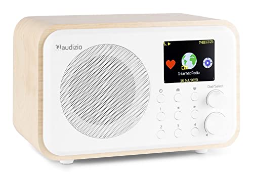 Audizio Venice Radio Internet WiFi avec Batterie et Technologie sans Fil Bluetooth, Ecran LCD 2.4 Pouces, Radio réveil, Charge USB, Sortie Ligne et Casque 3.5mm, avec télécommande, Couleur Blanc