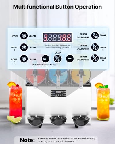 Image of VEVOR Commercial Slushie Machine 15Lx3 Triple Tank Margarita Drink 180 Cups | For Party Restaurants Cafe Bars, Smoothie Frozen Drink Maker with Automatic Cleaning & Independent Control, Stainless Steel