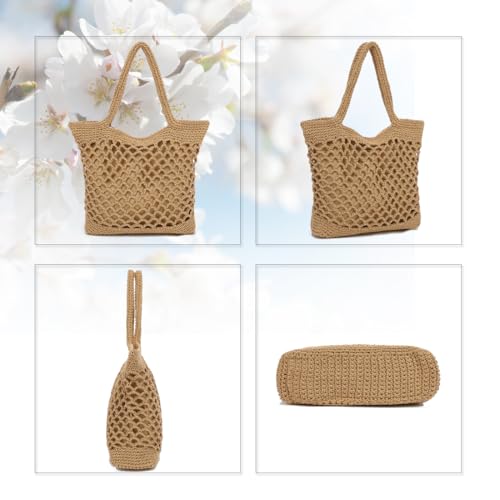 Image of Bycobecy Woven Tote Bag for Women, Summer Beach Bag Large Crochet Shoulder Purse Handbag Boho Knit Bag for Summer Travel