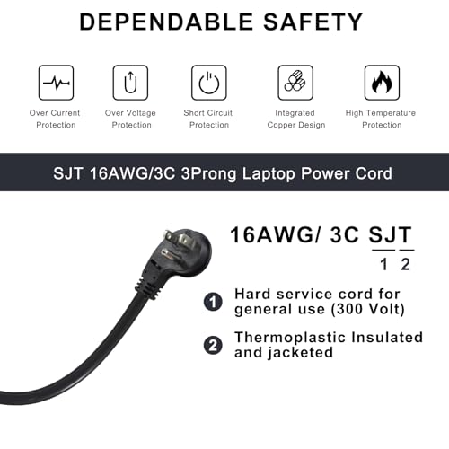Image of Computer Power Cord Splitter, 3FT Flat Plug NEMA 5-15P to 2X IEC60320 C13 Female 2 Ways Outlet AC Power Cord, SJT 16AWG Universal Laptop 3 Prong Power Cable, Spliiter for Monitor /TV /Printer