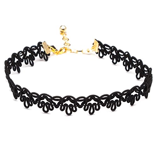 Vanessa Mooney Black Cord Lace Patterned Choker