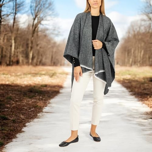 Image of Women's Shawl Wrap Poncho Ruana Cape Cardigan Sweater Open Front for Fall Winter Spring