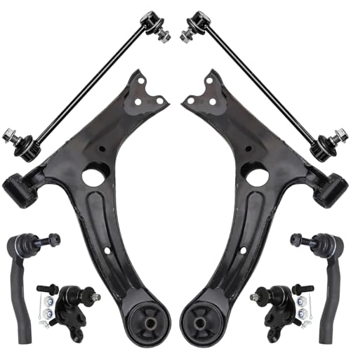 Image of Detroit Axle - 8pc Front Suspension Kit for 2004 2005 2006 2007 2008 2009 Toyota Prius, 2 Lower Control Arms 2 Outer Tie Rods 2 Lower Ball Joints 2 Sway Bar End Links Replacement