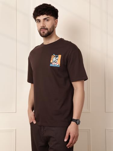 Image of WROGN Men's 220 GSM Pure Cotton T-Shirt | Abstract Back Print | Oversized Print