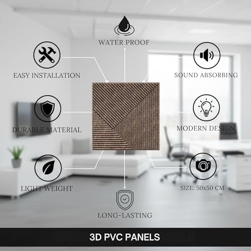 Image of Kayra Decor PVC Panel for Wall - Fluted Design, Magnum Brown Color 19.7 inch x 19.7 inch (Pack of 18) - Covers 48.51 Sq. Ft.