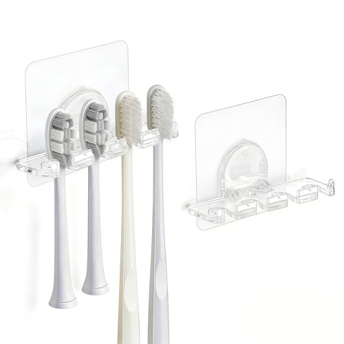 Gurwen Porte Brosse À Dents Mural Auto-Adhésif, 2 Pièces Support Brosses a Dent Electrique, Support Brosse a Dent Murale Fixation Murale, Convient Brosses Dents À...