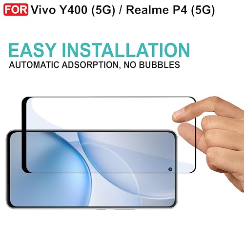 Image of CEDO Tempered Glass for Vivo Y400 (5G) / Realme P4 (5G) | Screen Protector Full HD Quality Tempered Glass Anti-Scratch Edge to Edge Coverage with Easy Installation Kit (Black)