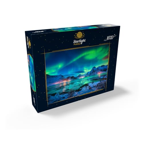 Rompecabezas MyPuzzle Aurora Boreal sobre la Costa del Mar, Luces Nocturnas. Luces del Norte en las Islas Lofoten, Noruega – Rompecabezas de 1000 piezas de alta calidad para adultos miniatura 2