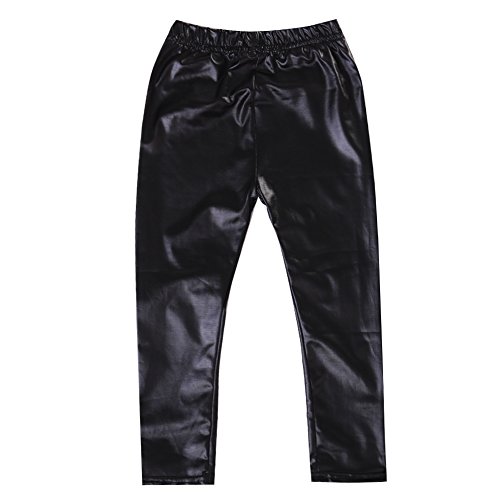 MBMSHEGH Little Girls Faux Leather Skinny Pants Leggings Loose Solid Color Elastic High Waist Casual Stretchy Trousers