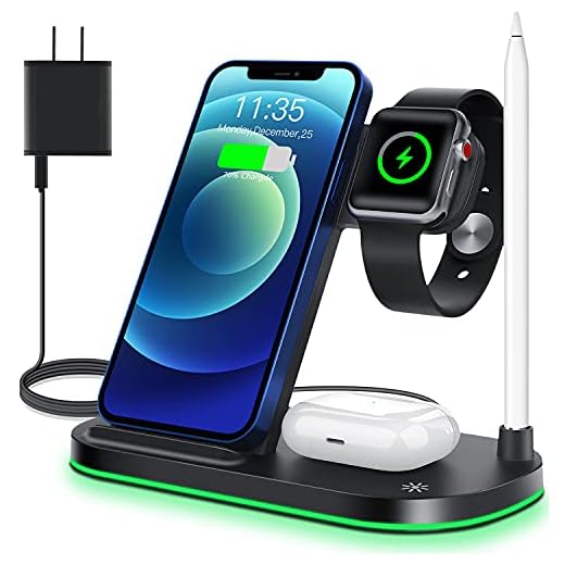 WAITIEE Wireless Charging Station 4 in 1,Charging Dock Station Compatible with Apple iWatch SE 7 6 5 4 3 2, AirPods Pro and Pencil, 15W Fast Wireless Charger for iPhone 13 Pro,12,11,11 Pro Max, XR, XS