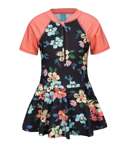 Image of Girls One Piece Swimsuits Bathing Suit for Kids Girls Summer Swim Dress Short Sleeve Swimwear 3-16 Years