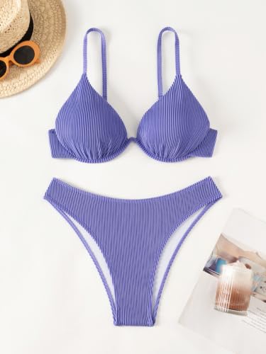 Image of Fanuerg Women Underwire Triangle Bikini Spaghetti Strap Push Up Swimsuit Cheeky Two Piece Bathing Suit