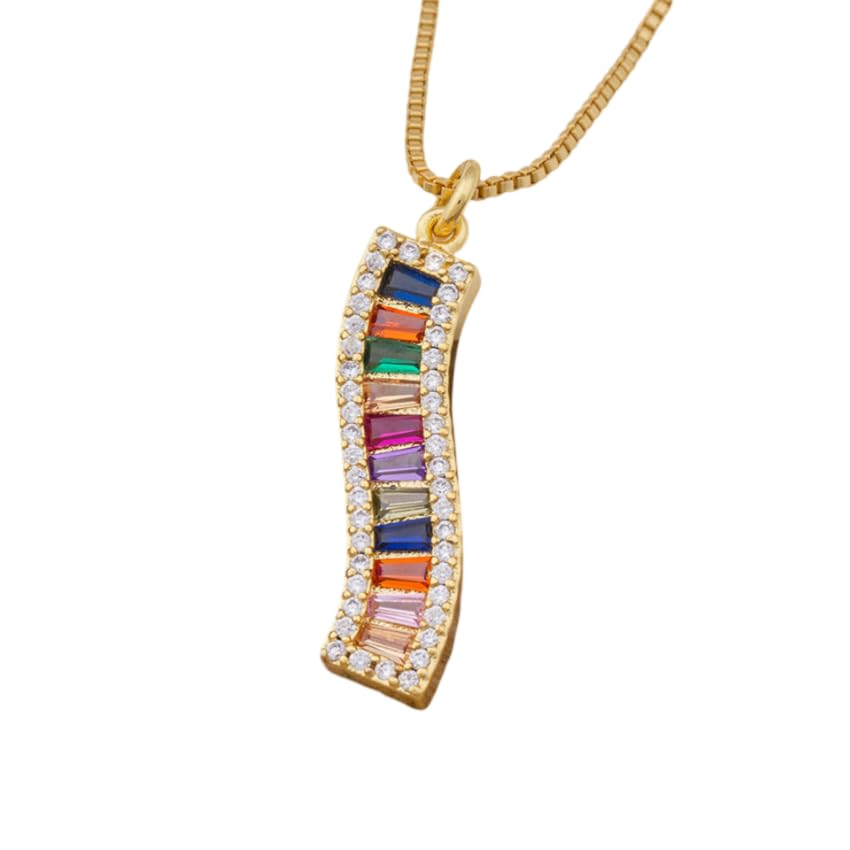 Pendant Necklace, Open Circle With Multicolor Baguette Crystals, Gold-Colored Rainbow Eternity Charm, Code: 5983467
