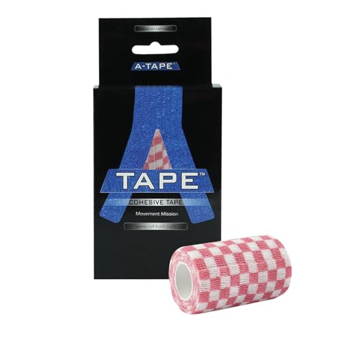 Image of A-Tape Breathable Self Adhesive Cohesive Bandage for Humans & Pets (Dogs, Cats, Birds) -Sports, Wrap, Athletic, Non Woven First Aid Medical, Wrist, Swelling (10 cm X 4.5 mtr) (Pack Of 2, Red Check)