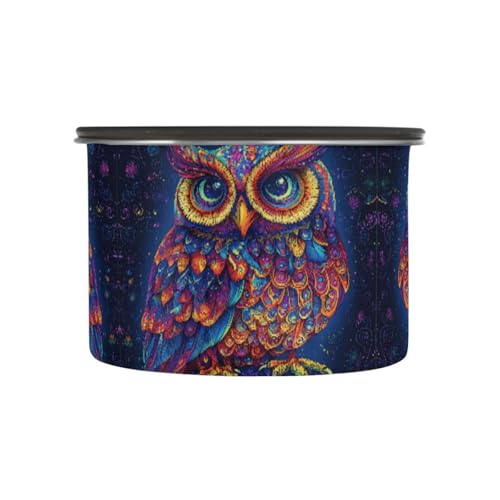 Quteprint Recipientes de almacenamiento de café de acero inoxidable con tapa hermética, diseño bohemio colorido búho, pájaro, contenedor de almacenamiento de alimentos de 30 onzas, recipiente de