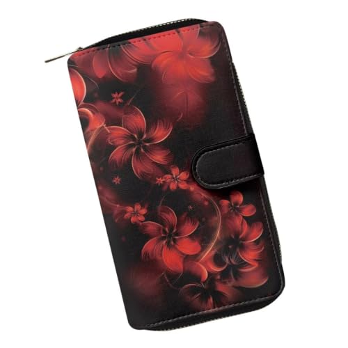 Image of COEQINE Ladies Wallets Pink Leopard Heart Black Printed Leather Phone Long Clutch Purses Check Coin Change Holder