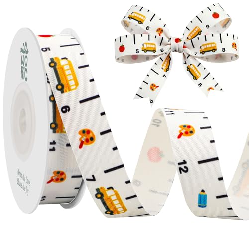 woric Ruler Ribbon 5/8 X 12 Yards Back to School Ribbon for Teacher Appreciation Gifts Back to School Decorations School Bus Apple Pen Crafts Ribbons for Gift Wrapping DIY Projects