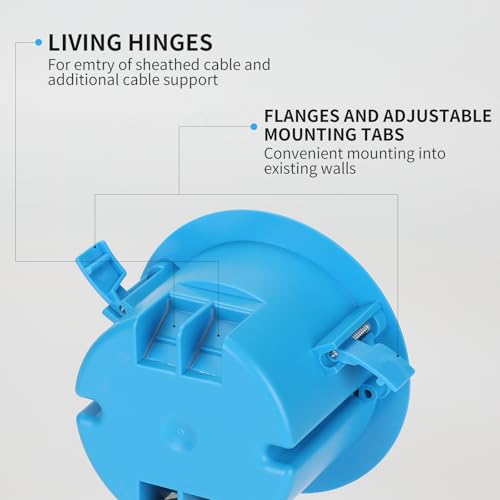 Image of 1PCS XIUTE 1 Gang PVC Round Ceiling Electrical Box,Old Work, 4.25 inch Dia with Grounding Strap and Screw,18 Cubic Inch,Blue,ETL Listed