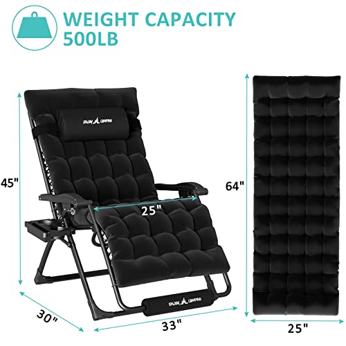 Amopatio Zero Gravity Chair 25" Seat Width, Xxl Lounge Chairs W/Cushion, Folding Reclining Camping Chair For Outside Deck, Yard, Porch, Pool, Black #TOP4