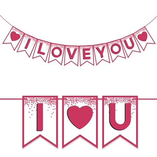 Image of Wobbox White & Pink Text inchI Love You inch Bunting Banner for Anniversary, Pre-Wedding & Wedding, Love Banner for Decoration
