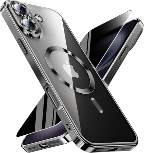 Image of Magnetic for iPhone 17 Case with Privacy Screen Protector & Full Camera Cover,[Non-Yellowing] Shockproof Clear Phone Case Compatible with MagSafe Women Girls for iPhone17,Black