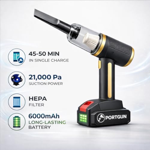 Image of PORTGUN 21000 Pa Cordless 4 in 1 Portable Car Vacuum Cleaner & Blower