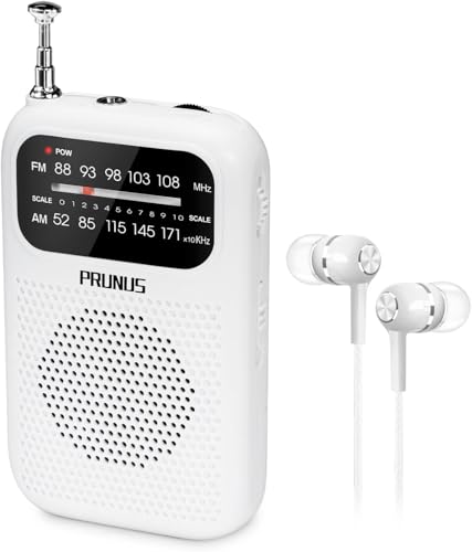 Image of PRUNUS J-777 Pocket Radios Portable AM FM Small Walkman with Best Reception, 2 AAA Battery Operated with Headphone & Speaker（White）