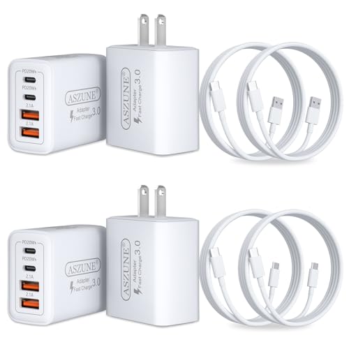 2Pack for iPhone 15 Charger Block,40W USB C Wall Charger Cube 4-Port,with 4Ft Fast Charger Cable,USBC Adapter Multiport Type C Brick for iPhone 15/15 Pro Max, i Pad 12.9/11/10.9,Air 5/4 Whit