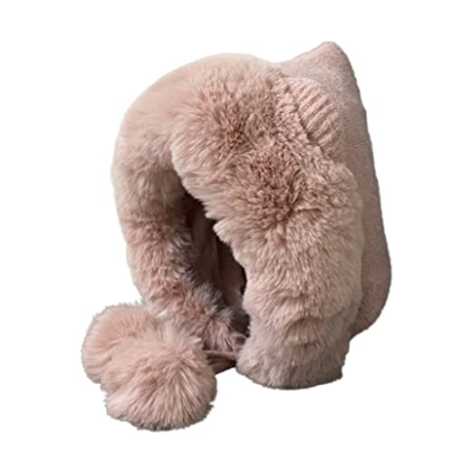 Bear Ear Lei Hat Knitted Hat Thicken Plush Cold Hat All-Match for Winter Daily Wear Morning Workout Pink