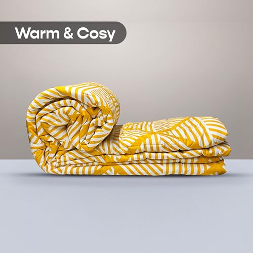 Image of SleepyCat Luxurious All Season Reversible Printed Comforter - 200 TC | Hotel Like Feel with Down Alternative Lightweight Microfiber Fill, Double Size 90x100 Inches (Mustard Mosaic)