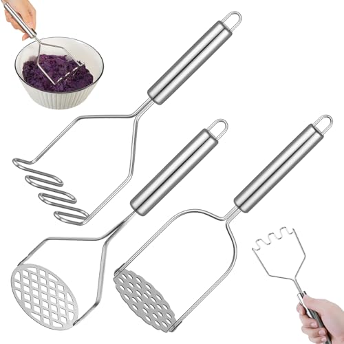 3 Piezas Machacador de Patatas, Potato Masher de Acero Inoxidable