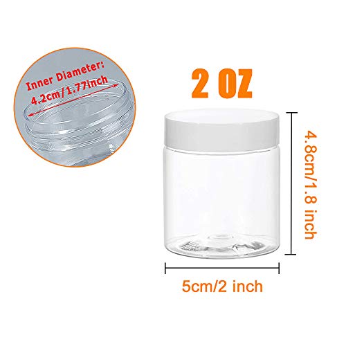 20 Pcs 2oz Plastic Cosmetic Container,Round Clear Pot Jars with White Lids,Empty Cosmetic Jar for Travel Storage,Lotion,Cream,Jewelry,Powder,Eye Shadow,Painting,DIY Crafts2