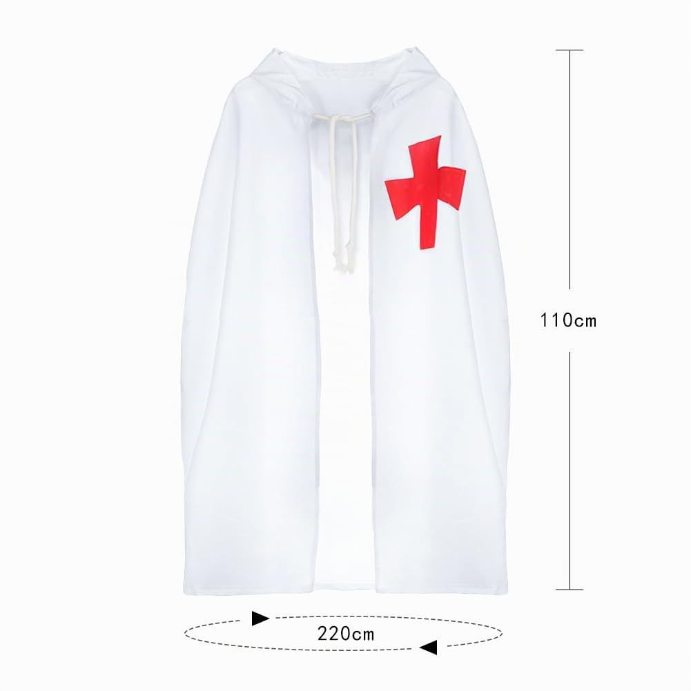 Costume de Chevalier Médiéval pour Homme Cape à Capuche Cape de Templier Vêtement Médiévale Manteau Cape de Temple Accessoire de Déguisement pour Halloween Cosplay Carnaval Fête