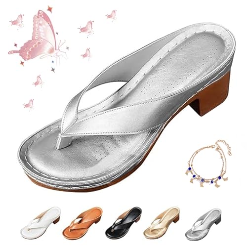Women's Solid Color Summer Chunky Heel Sandals, Cork Wedge Sandals for Women, Open Toe Square Toe Slip On Flip Flops Slippers, Comfortable Arch Support Slides, Casual Mules for Long Walks