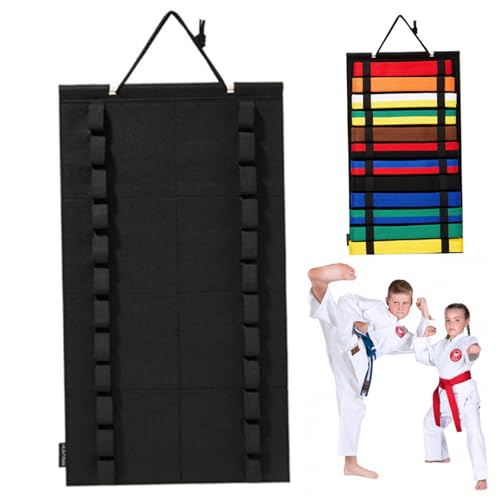 Pastoralist Martial Arts Belt Display, Hanging Karate Belt Display Rack Holds 12 Belts, Belt Display with Elastic Loops, Karate Belt Holder for Wall Door 14x25