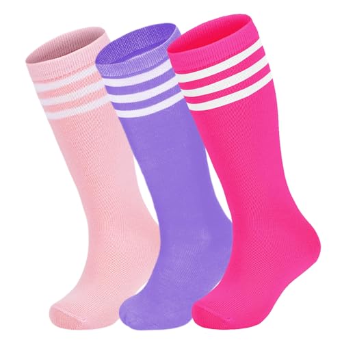 Century Star 3 Pairs Kids Soccer Socks Cotton Atheletic Softball Baseball Socks Toddler Knee High Socks