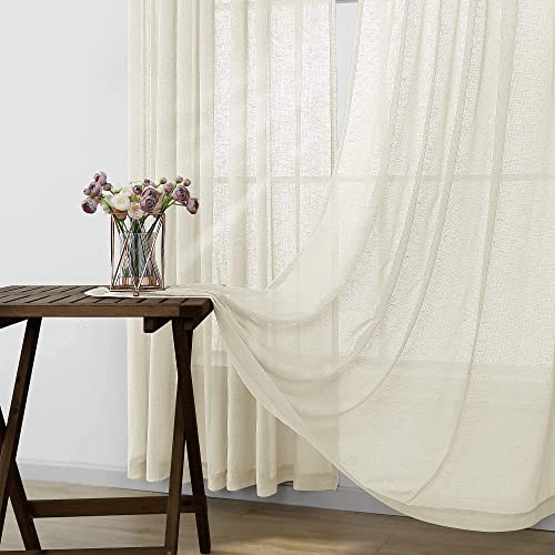 KOUFALL Beige Curtains 108 Inches Long for Outdoor Patio - Set of 2 Extra Long Light Filtering Semi Sheer Drapes for Living Room - Image 5