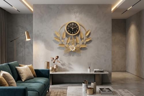 Image of Arcanine Silent Wall Clock Decor Creative Metal Leaf Design Large Wall Clocks Battery Operated Non Ticking Decoration Mute Wall Clock for Living Room (AR-12)