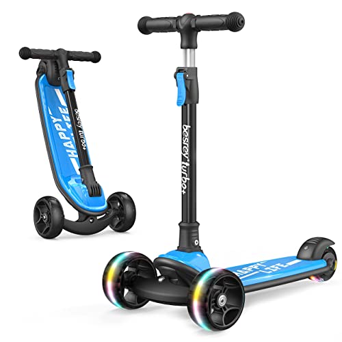 besrey Kick Scooter for Kids Ages 3-10, 3-Wheel Folding Scooter with Adjustable Height, LED Light Wheels, Extra Wide Deck for Outdoor Activities by besrey - Used condition - US$64.29