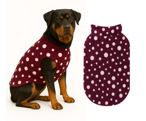 Image of The Pets Company Dog Winter Coat Jacket, Clothes, Windproof, Light Weight, Washable, Ultra Warm Thick Fleece Lined Dog Vest for Cold Weather Protection, (Polka Maroon Cherry, X-Large - 28 Inch)