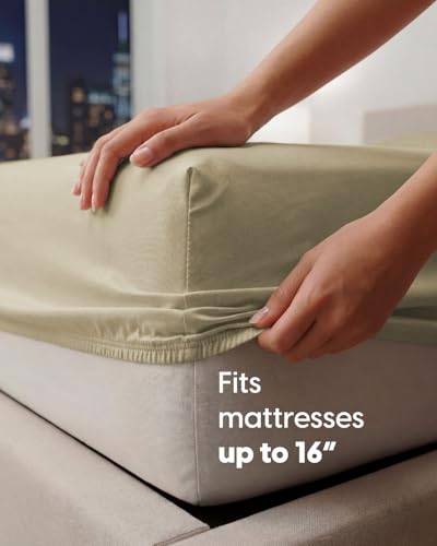 Image of Sleepy Town Split King Size Bed Sheets - 4 Piece - NO Flat Sheet Included - Split King Sheet Set - Soft, Comfy & Cooling - Easy Care - Wrinkle & Fade Free - Brushed Microfiber Bed Sheets (Beige)