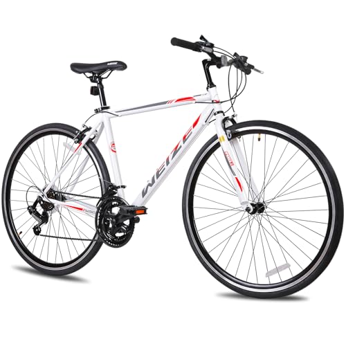 WEIZE 700C Hybrid Bike for Adults, 14 Speed Road Bike, City Commuter Bicycle with Caliper Brakes, High-Carbon Steel Racing Adult Bike, Urban Adult Bicycle for Men and Women, White