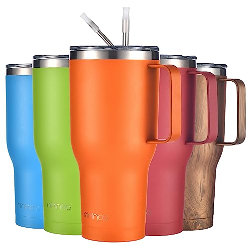 mininoo 40 oz Tumbler with Handle and Straw, Insulated Tumbler with Handle Leak Proof, Large Tumbler with Lid and Straw (Orange)