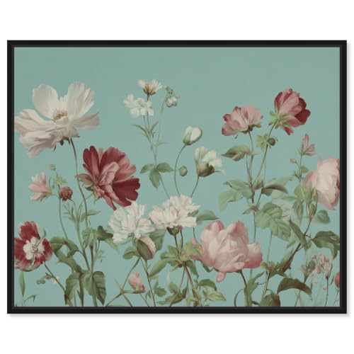 Vintage Meadow II Framed Canvas Print Floral Wall Decor by Art Remedy, Black Frame, 30 x 24