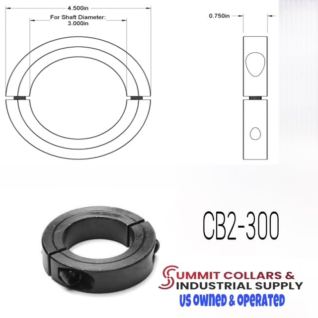 Summit Collars Shaft Collar Bore 3'' Double Split Black Oxide Set Screw Durable Shaft Collars Suitable for Machinery and Industrial Use 2 Pieces