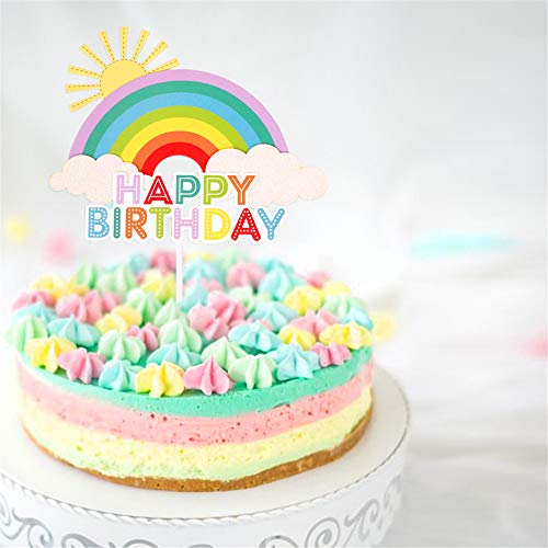 Cyodoos Colorful Rainbow Cake Topper/Cake Flags/Cake Picks - Include Cute Cloud /Sun Kids Child Happy Birthday Baby Shower Party Baking Decoration #TOP3