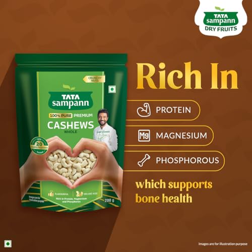 Image of Tata Sampann Pure Cashews Whole /Kaju, 200g, Nutritious & Delicious, Premium Kaju nuts, Rich in Protein, Magnesium & Phosphorus, Deluxe Size & Crunchy Nuts (Pack of 3)