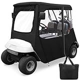 RIZINKART Golf Cart Enclosure Cover for Ezgo TXT 2 Seat 600D with 3 Door Zippers, Security Side Mirror Reserved, Waterproof Portable Transparent Storage Driving Rain Cover Short Roof Black